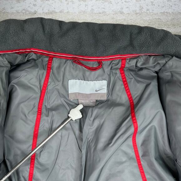 Vintage Nike Puffer Jacket Jet Black Polyester Red Swoosh Insulated Full Zip 90s - Picture 4 of 7
